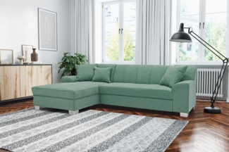 DOMO. collection Ecksofa Capri, Sofa in L-Form mit Schlaffunktion und Füßen aus Chrom, Schlafsofa, Eckcouch, Polsterecke, Couch 239 x 152 x 75 cm (BxTxH), mint