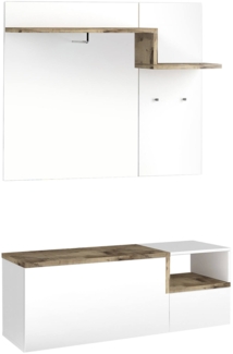 Dmora Eingangsmöbel Graziella, moderner Multifunktionseingang, Mehrzweckschrank für die Eingangshalle, 100 % Made in Italy, 120 x 40 x 54 cm, glänzendes Weiß und Ahorn,