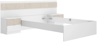 Dmora Doppelbett Haima, Struktur des Container-Betts, Sommier mit Verkleidung, Matratzenhalterstruktur, 267x205 h96 cm, Weiß und Eiche