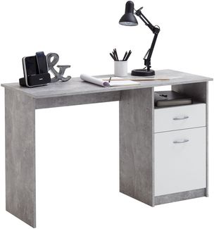 Schreibtisch >JACKSON< in Beton LA-weiß - 123x76,5x50cm (BxHxT)