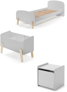 Kinderzimmer Set Karilynn 3 Bett Kommode Spielkiste Holz+MDF hellgrau