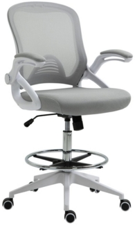 MC Star Bürostuhl Ergonomischer Schreibtischstuhl mit Hochklappbaren Armlehnen (und Verstellbarer Fußring, Höhenverstellbarer Drehstuhl mit Wippfunktion, Netzbespannung Hellgrau)