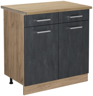 Küchenunterschrank R-Line Schwarz Beton 80 cm AP Eiche Vicco