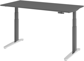 bümö elektrisch höhenverstellbarer Schreibtisch 160x80 cm mit Memory-Steuerung - Design Schreibtisch höhenverstellbar elektrisch, elektrischer Schreibtisch graphit, Gestell graphit/alu, XBHM-16-G-GC