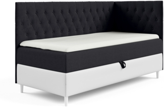 MEBLINI Kinderbett mit Bettkasten FILIPPO 3 90x200 Rechts – H3/Schwarz Samt Gepolstert Einzelbett mit Matratze - Polsterbett mit Stauraum - Bett mit Kopfteil – Stauraumbett