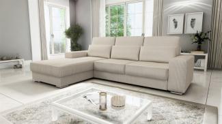 Ecksofa Sofa NEVIO Stoff Scala Creme Ottomane Links