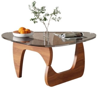 TWSOUL Couchtisch Gehärtete Glasplatte Durchsichtig Wohnzimmertisch Massivholzsockel, Dreieckiger moderner Beistelltisch, Vintage-Platte Balkon