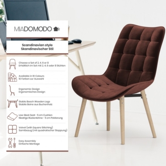 MIADOMODO® 2er-Set Esszimmerstühle gesteppt, Samt/Buchenholz braun