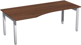 PC-Schreibtisch links höhenverstellbar, 200x100x68-86cm, Nussbaum / Silber
