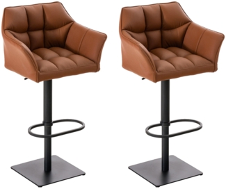 2er Set Barhocker SIHAR - Kunstleder Hellbraun 64 x 45 x 88 cm Schwarz | Barstuhl Höhenverstellbar Mit Lehne Drehbar Tresenhocker Tresenstuhl