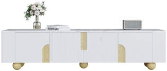 BlingBin TV-Schrank Moderner Lowboard Fernsehtisch TV-Board, Fernsehschrank, TV-Tisch (TV-Möbel mit 4 Türen, TV-Ständer aus MDF und Spanplatte, 1-St, 180 x 40 x 44 cm, Produktladung: 60KG) Marmoroptik-Oberfläche, Kugelförmige Holzfüße für Wohnzimmer, Weiß