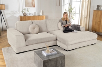 riess-ambiente Ecksofa BABYLON 270cm beige · XXL Couch in L-Form mit Cord-Bezug · mit Kissen, Einzelartikel 1 Teile, 3-Sitzer · breiter Récamiere · abnehmbarer Bezug · Modern Design