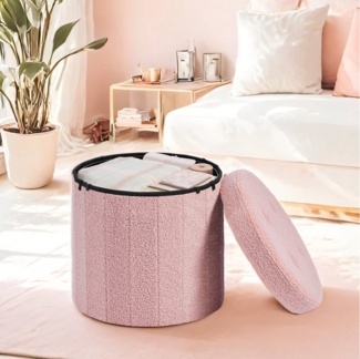 SONGMICS MAZIE Kollektion – Sitzhocker rund, Fußhocker mit Stauraum, faltbarer Hocker mit abnehmbarem Deckel, einfache Montage, Fleece, Wohnheim, Schlafzimmer, Wohnzimmer, pastellrosa