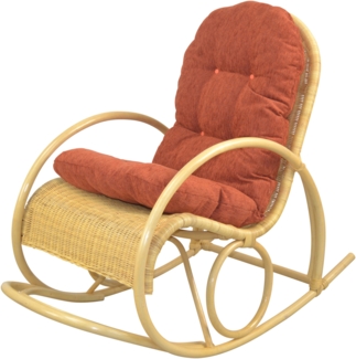 Schaukelstuhl aus Rattan handgefertigt, beige, Kissen terra