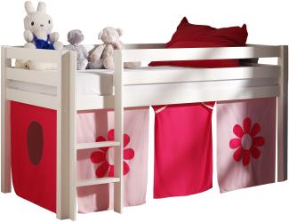 Spielbett Pino mit Textilset "Pink Flower", Kiefer massiv weiss