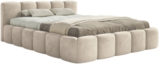 Selsey 'Cloudy Low' Polsterbett 140x200 cm, mit Bettkasten, wasserabweisender Samt, Hellbeige