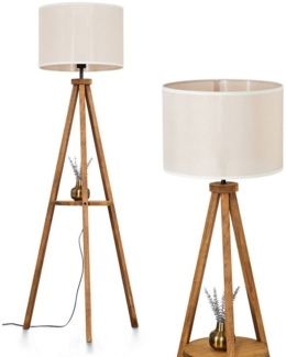 hofstein Stehlampe Stehlampe aus Holz/Stoff in Natur/Beige/Weiß, Leuchte im Boho-Style, ohne Leuchtmittel, skandinavisches Design (40 cm), Fußschalter u. Ablagefläche, 1 x E27