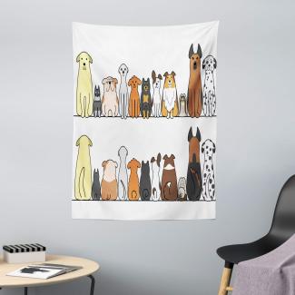 ABAKUHAUS Hund Wandteppich und Tagesdecke, Dog Family in a Row, aus Weiches Mikrofaser Stoff Wand Dekoration Für Schlafzimmer, 110x150 cm, Gelb Braun