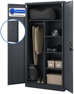 Mehrzweckschrank Metall abschließbar REKL - Funktionaler Metallschrank | Schließfachschrank Putzmittelschrank Besenschrank Vorratsschrank, 185x90x45cm Anthrazit