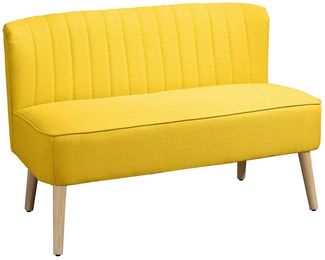 HOMCOM 2-Sitzer Sitzmöbel, Loungesofa, aus Holz, Samtartiges Polyster, Schaumstoff, Polstersofa 1 Teile, für Wohnzimmer, Gelb