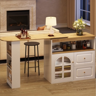 Flieks Bartisch 360° drehbar Stehtisch mit Kommode (1-St, mit verstellbare Einlegeböden), Mehrzweckschrank mit Glastüren und Schubladen Esstisch Bistrotisch