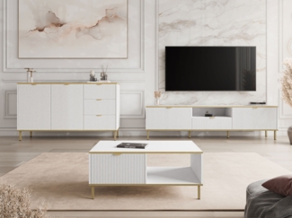 Wohnzimmer-Set Werkoz I (Farbe: Weiß / Weiß + Gold)