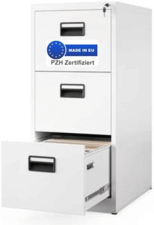 Hängeregisterschrank abschließbar TION - 3 Schubladen mit Schloss | Aktenschrank Büroschrank aus Stahl Metallschrank, 102x46x62cm Weiß