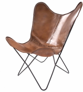 Schmetterling-Stuhl Juan 324 – Naturleder grünlich 71×78×89 cm