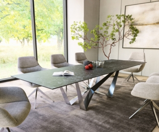 Esstisch Edge 300x100cm Keramik Laminam®Nero Greco Anthrazit Spider Flachstahl Edelstahl