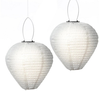 MARELIDA LED Lampion Solar Gartenlampion Ballon Blumenmuster weiß 30cm Balkon Terrasse 2St, LED Classic, warmweiß (2100K bis 3000K)
