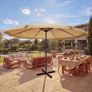 Mendler 'Meran Pro' Sonnenschirm, Gastronomie Marktschirm ohne Volant Ø 5m Polyester/Alu , ohne Schirmständer, Creme