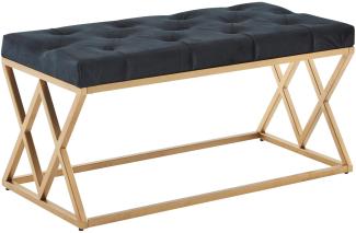 Sitzbank Samt Schwarz 90x46x44 cm Flur Polsterbank mit Metallgestell | Bettbank Schlafzimmer Chesterfield Design | Flurbank Garderobenbank Modern