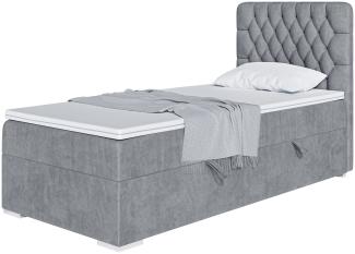 MEBLINI Boxspringbett DALIA 90x200 cm mit Bettkasten - H4/Grau Samt Gepolstert Einzelbett mit Topper & Taschenfederkern-Matratze - 90x200 Links