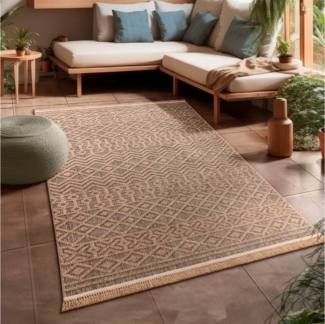 Paco Home Teppich Cologne 495, rechteckig, Höhe: 11 mm, Flachgewebe, meliert, Rauten Motiv, mit Fransen, Outdoor geeignet
