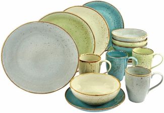 CreaTable 19951 Kombiservice Nature Collection für 4 Personen, Steinzeug, rund, mehrfarbig (1 Set, 16-teilig)