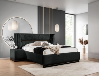 Polsterbett Doppelbett Set. 1 HAMILTON 120x200cm Stoff Magic Velvet Schwarz