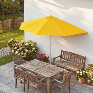 Sonnenschirm halbrund Parla, Halbschirm Balkonschirm, UV 50+ Polyester/Alu 3kg ~ 270cm gelb ohne Ständer