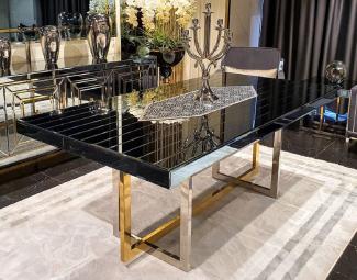 Casa Padrino Luxus Esstisch Silber / Gold 200 x 100 x H. 77 cm - Verspiegelter Küchentisch - Verspiegelte Luxus Esszimmer Möbel