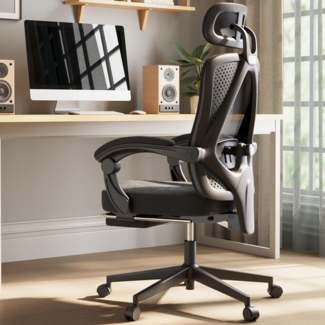 Ergonomischer Schreibtischstuhl mit Kopf- und Lendenwirbelstütze, Fußstütze