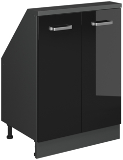 Küchenschrank für Dachschrägen R-Line Schwarz Hochglanz 60 cm mit 2 Türen Vicco