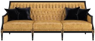 Casa Padrino Luxus Barock Wohnzimmer Leder Sofa Gold / Schwarz / Antik Gold 235 x 95 x H. 95 cm - Edle Wohnzimmer Möbel im Barockstil