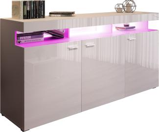 Domando Sideboard Mondello M2 Modern für Wohnzimmer Breite 179cm, Hochglanz, RGB LED Beleuchtung mit wechselbarer Farbe in Weiß Matt und Weiß Hochglanz