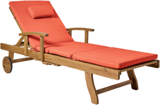 Sonnenliege mit Kissen JAVA PREMIUM Akazienholz Rot