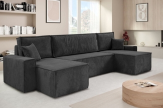 Beautysofa Ecksofa mit Bettkasten, im Cordstoff HEKTOR U, mit Schlaffunktion, Breite der Ottomane wählbar – 70 oder 100 cm