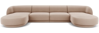Micadoni 5-Sitzer Samtstoff Panorama Sofa Miley | Bezug Cappuccino | Beinfarbe Black Plastic