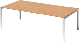 Bisley Cito Konferenztisch höhenverstellbar 240x120 cm, Tischplatte in Buche, U-Gestell in Weiß - Besprechungstisch & Meetingtisch, großer Chef Schreibtisch XXL-Tisch, DUH2412-BC-396