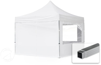 3x3 m Faltpavillon, ECONOMY Alu 32mm, Seitenteile mit Panoramafenster, weiß