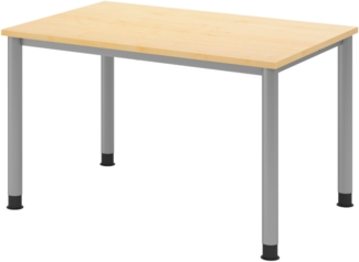 bümö höhenverstellbarer Schreibtisch H-Serie 120x80 cm in Ahorn, Gestell in Silber - PC Tisch klein für's Büro manuell höhenverstellbar, Computertisch verstellbar, HS-12-3