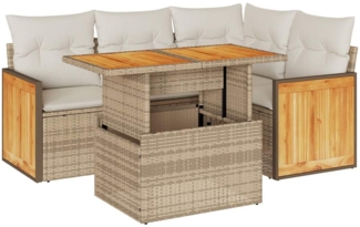 vidaXL 5-tlg. Garten-Sofagarnitur mit Kissen Beige Poly Rattan Akazie 3327705