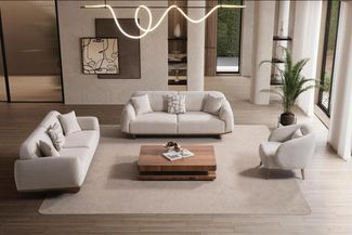 Sitzgruppe/Sofa Set - Wohnzimmergarnitur "Vegas" 3+3+1-Hellgrau
